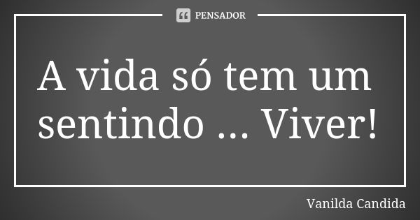 A vida só tem um sentindo ... Viver!... Frase de Vanilda Candida.