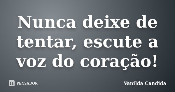 Nunca deixe de tentar, escute a voz do coração!... Frase de Vanilda Candida.