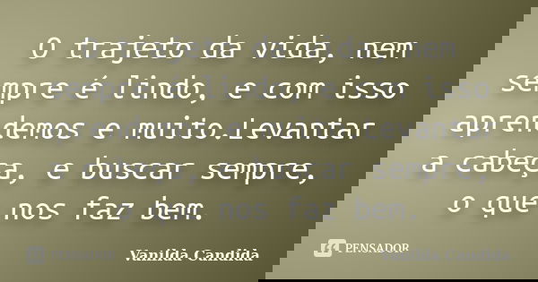 O trajeto da vida, nem sempre é lindo, e com isso aprendemos e muito.Levantar a cabeça, e buscar sempre, o que nos faz bem.... Frase de Vanilda Candida.