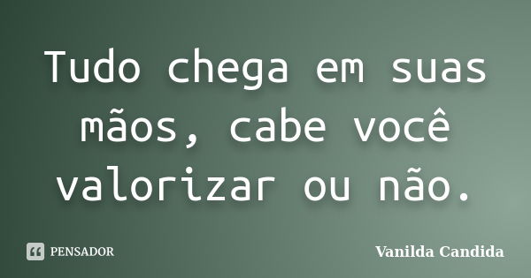 Tudo chega em suas mãos, cabe você valorizar ou não.... Frase de Vanilda Candida.