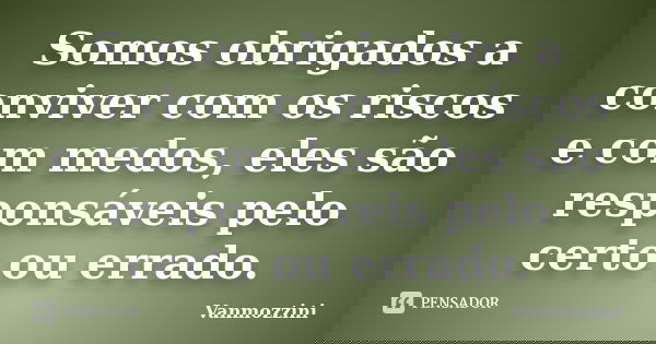 Somos obrigados a conviver com os riscos e com medos, eles são responsáveis pelo certo ou errado.... Frase de Vanmozzini.