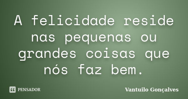 A felicidade reside nas pequenas ou grandes coisas que nós faz bem.... Frase de Vantuilo Gonçalves.