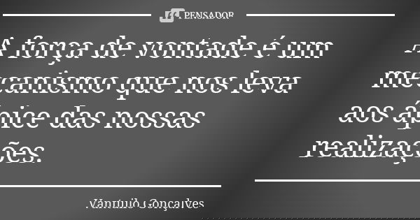A força de vontade é um mecanismo que nos leva aos ápice das nossas realizações.... Frase de Vantuilo Gonçalves.