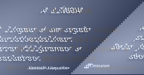 A LÍNGUA A lingua é um orgão pluridisciplinar. Dela jorra filigranas e descalabros.... Frase de vantuilo Gonçalves.