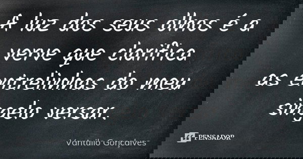 A luz dos seus olhos é a verve que clarifica as entrelinhas do meu singelo versar.... Frase de Vantuilo Gonçalves.