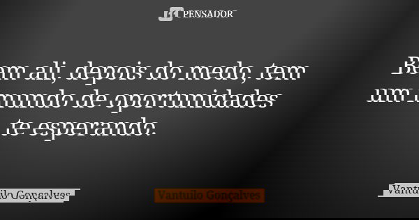 Bem ali, depois do medo, tem um mundo de oportunidades te esperando.... Frase de Vantuilo Gonçalves.