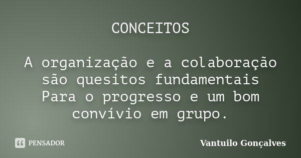 CONCEITOS A organização e a colaboração são quesitos fundamentais Para o progresso e um bom convívio em grupo.... Frase de vantuilo Gonçalves.