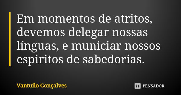 Em momentos de atritos, devemos delegar nossas línguas, e municiar nossos espiritos de sabedorias.... Frase de Vantuilo Gonçalves.