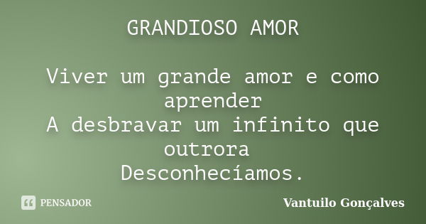 GRANDIOSO AMOR Viver um grande amor e como aprender A desbravar um infinito que outrora Desconhecíamos.... Frase de Vantuilo Gonçalves.