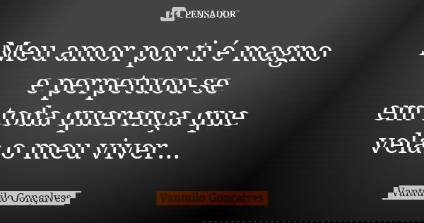 Meu amor por ti é magno e perpetuou-se em toda querença que vela o meu viver...... Frase de Vantuilo Gonçalves.