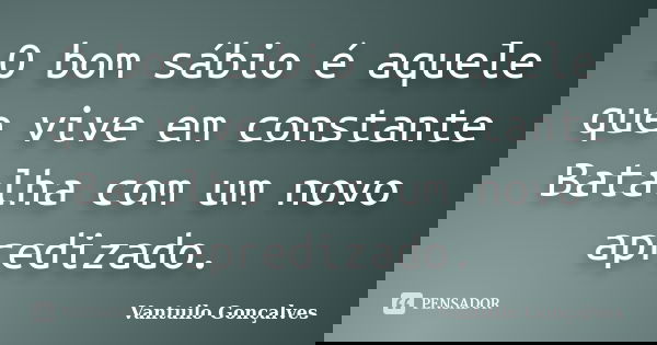 O bom sábio é aquele que vive em constante Batalha com um novo apredizado.... Frase de Vantuilo Gonçalves.