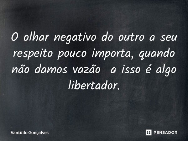 O olhar negativo do outro a seu respeito pouco importa, quando não damos vazão a isso é algo libertador.... Frase de Vantuilo Gonçalves.