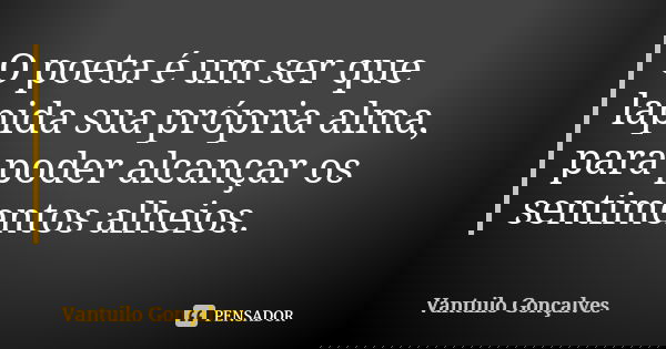 O poeta é um ser que lapida sua própria alma, para poder alcançar os sentimentos alheios.... Frase de Vantuilo Gonçalves.