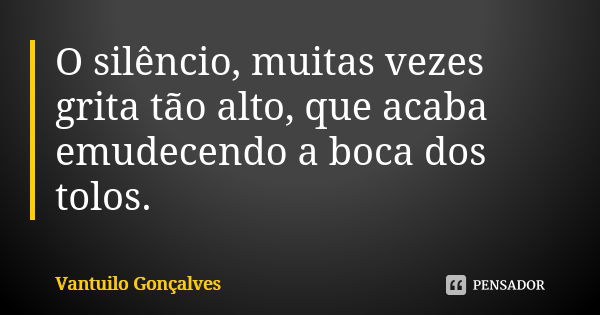 O silêncio, muitas vezes grita tão alto, que acaba emudecendo a boca dos tolos.... Frase de Vantuilo Gonçalves.