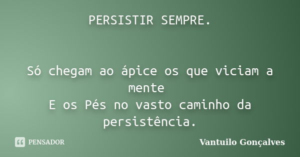 PERSISTIR SEMPRE. Só chegam ao ápice os que viciam a mente E os Pés no vasto caminho da persistência.... Frase de vantuilo Gonçalves.