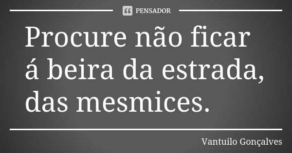 Procure não ficar á beira da estrada, das mesmices.... Frase de Vantuilo Gonçalves.