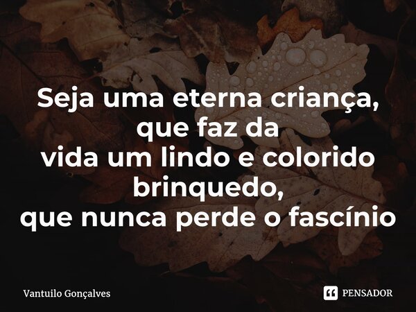 ⁠Seja uma eterna criança, que faz da vida um lindo e colorido brinquedo, que nunca perde o fascínio... Frase de Vantuilo Gonçalves.