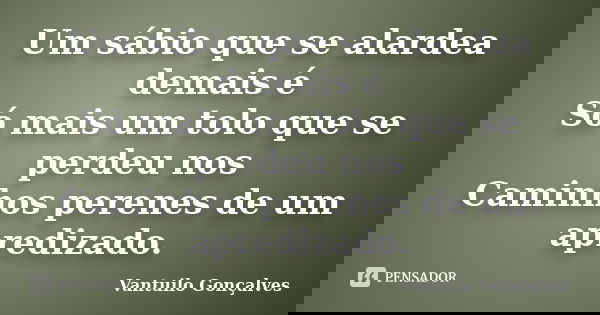 Um sábio que se alardea demais é Só mais um tolo que se perdeu nos Caminhos perenes de um apredizado.... Frase de Vantuilo Gonçalves.