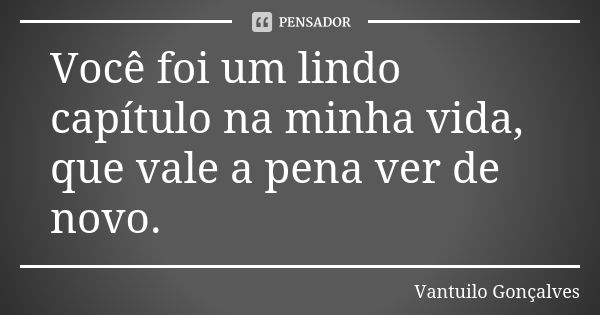 Você foi um lindo capítulo na minha vida, que vale a pena ver de novo.... Frase de Vantuilo Gonçalves.