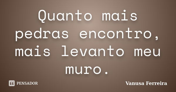 Quanto mais pedras encontro, mais levanto meu muro.... Frase de Vanusa Ferreira.