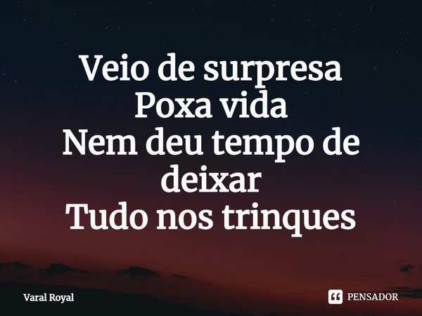 ⁠Veio de surpresa
Poxa vida
Nem deu tempo de deixar
Tudo nos trinques... Frase de Varal Royal.
