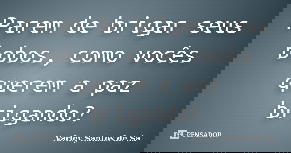 Parem de brigar seus bobos, como vocês querem a paz brigando?... Frase de Varley Santos de Sá.
