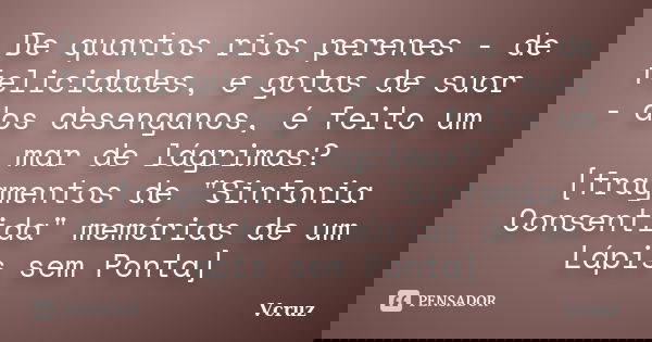De quantos rios perenes - de felicidades, e gotas de suor - dos desenganos, é feito um mar de lágrimas? [fragmentos de "Sinfonia Consentida" memórias ... Frase de VCruz.