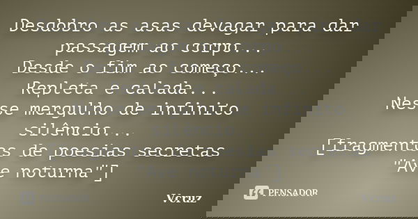 Desdobro as asas devagar para dar passagem ao corpo... Desde o fim ao começo... Repleta e calada... Nesse mergulho de infinito silêncio... [fragmentos de poesia... Frase de VCruz.