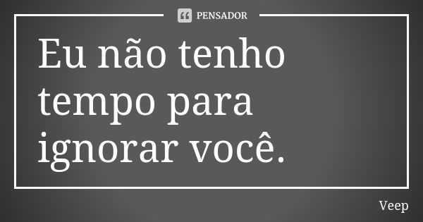 Eu não tenho tempo para ignorar você.... Frase de Veep.