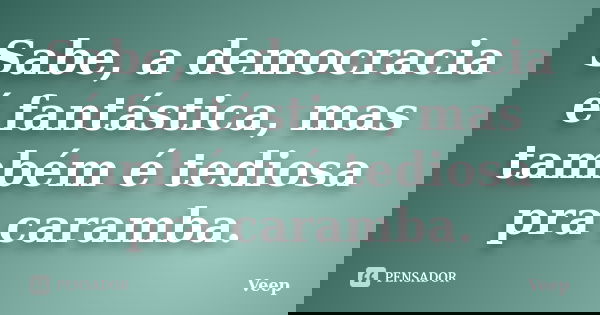 Sabe, a democracia é fantástica, mas também é tediosa pra caramba.... Frase de Veep.