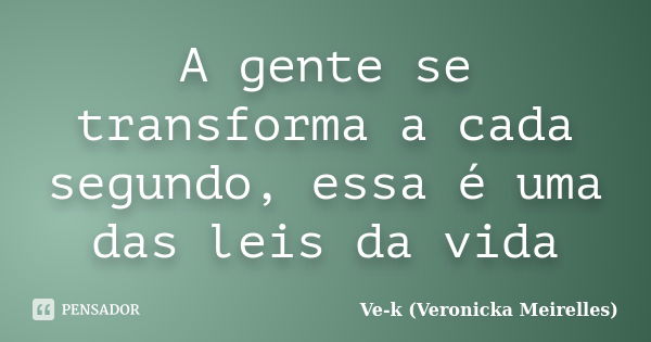 A gente se transforma a cada segundo, essa é uma das leis da vida... Frase de Ve-k (Veronicka Meirelles).