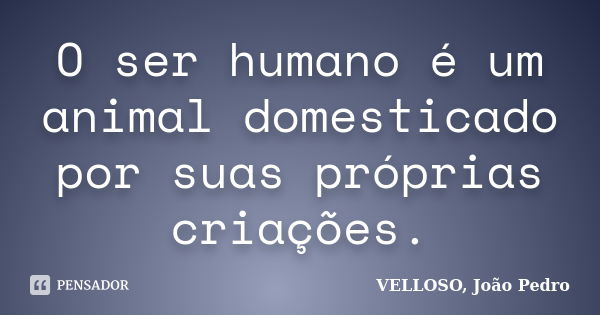 O ser humano é um animal domesticado por suas próprias criações.... Frase de VELLOSO, João Pedro.