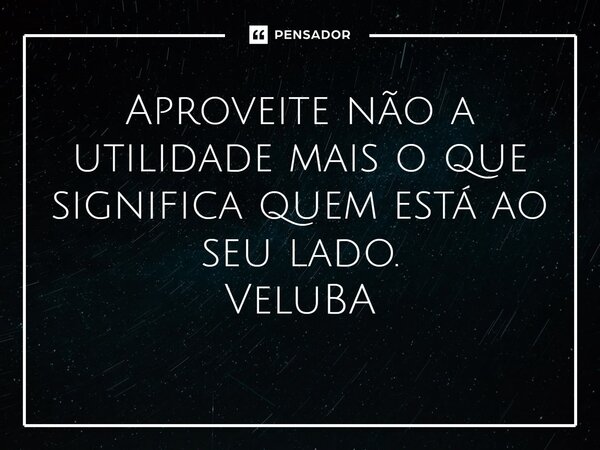 ⁠Aproveite não a utilidade mais o que significa quem está ao seu lado.... Frase de VeluBA.