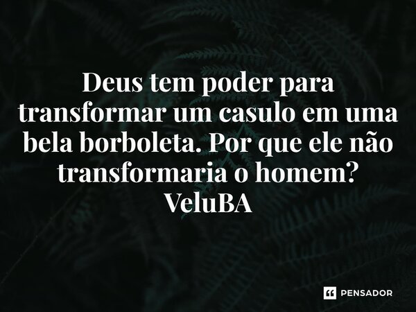 ⁠Deus tem poder para transformar um casulo em uma bela borboleta. Por que ele não transformaria o homem?... Frase de VeluBA.