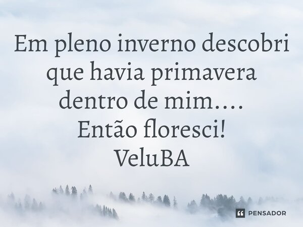 ⁠Em pleno inverno descobri que havia primavera dentro de mim.... Então floresci!... Frase de VeluBA.