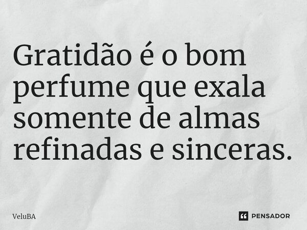 ⁠⁠Gratidão é o bom perfume que exala somente de almas refinadas e sinceras.... Frase de VeluBA.