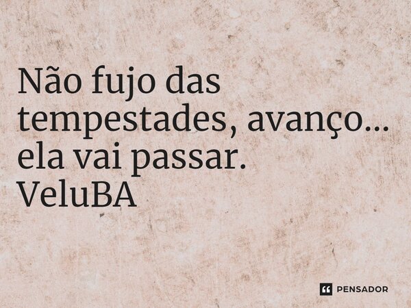 ⁠Não fujo das tempestades, avanço... ela vai passar.... Frase de VeluBA.