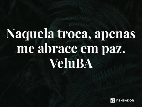 ⁠Naquela troca, apenas me abrace em paz.... Frase de VeluBA.