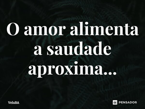 ⁠O amor alimenta a saudade aproxima...... Frase de VeluBA.