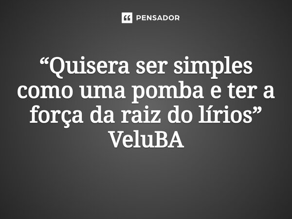 ⁠ “Quisera ser simples como uma pomba e ter a força da raiz do lírios”... Frase de VeluBA.