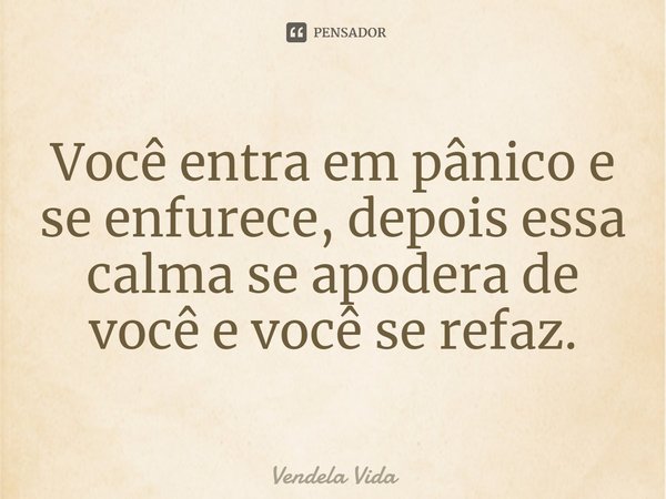⁠Você entra em pânico e se enfurece, depois essa calma se apodera de você e você se refaz.... Frase de Vendela Vida.
