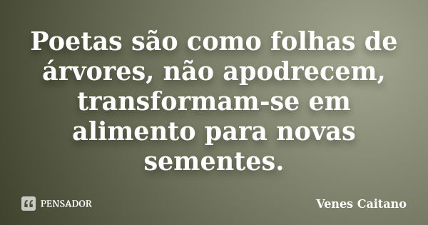 Poetas são como folhas de árvores, não apodrecem, transformam-se em alimento para novas sementes.... Frase de Venes Caitano.