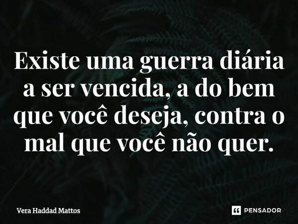 ⁠Existe uma guerra diária a ser vencida, a do bem que você deseja, contra o mal que você não quer.... Frase de Vera Haddad Mattos.