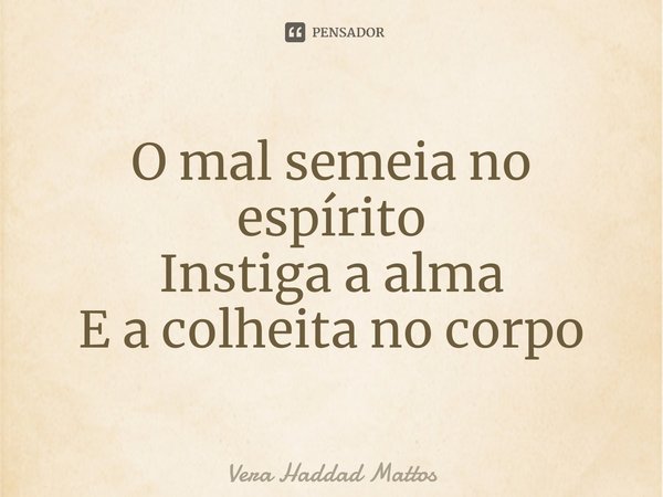 ⁠O mal semeia no espírito
Instiga a alma
E a colheita no corpo... Frase de Vera Haddad Mattos.