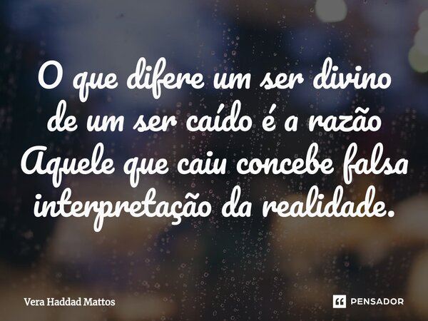 ⁠O que difere um ser divino de um ser caído é a razão Aquele que caiu concebe falsa interpretação da realidade.... Frase de Vera Haddad Mattos.
