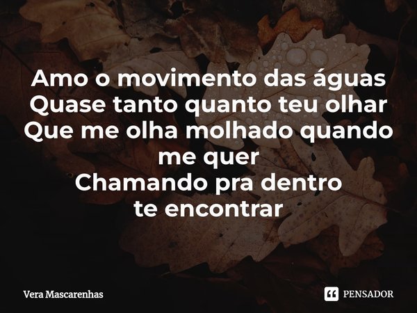 ⁠Amo o movimento das águas Quase tanto quanto teu olhar Que me olha molhado quando me quer Chamando pra dentro te encontrar... Frase de Vera Mascarenhas.