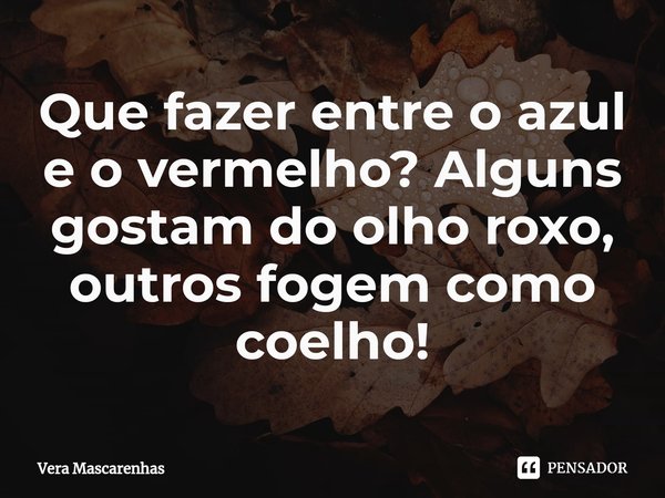 ⁠Que fazer entre o azul e o vermelho? Alguns gostam do olho roxo, outros fogem como coelho!... Frase de Vera Mascarenhas.