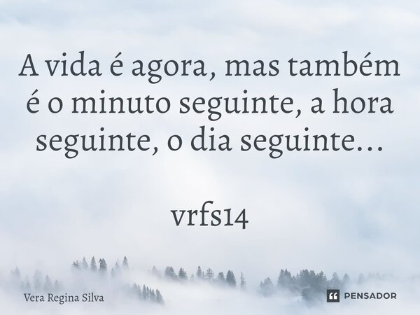 ⁠A vida é agora, mas também é o minuto seguinte, a hora seguinte, o dia seguinte... vrfs14... Frase de Vera Regina Silva.