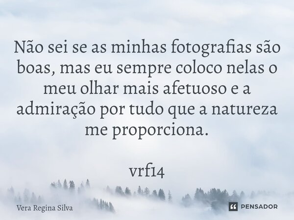 ⁠Não sei se as minhas fotografias são boas, mas eu sempre coloco nelas o meu olhar mais afetuoso e a admiração por tudo que a natureza me proporciona. vrf14... Frase de Vera Regina Silva.