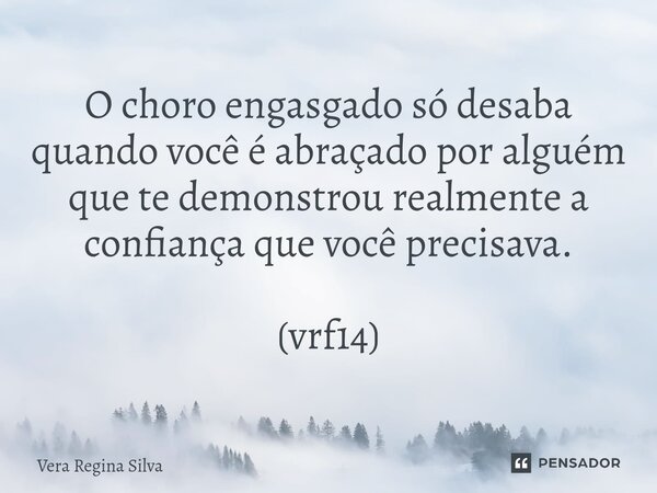 ⁠O choro engasgado só desaba quando você é abraçado por alguém que te demonstrou realmente a confiança que você precisava. (vrf14)... Frase de Vera Regina Silva.